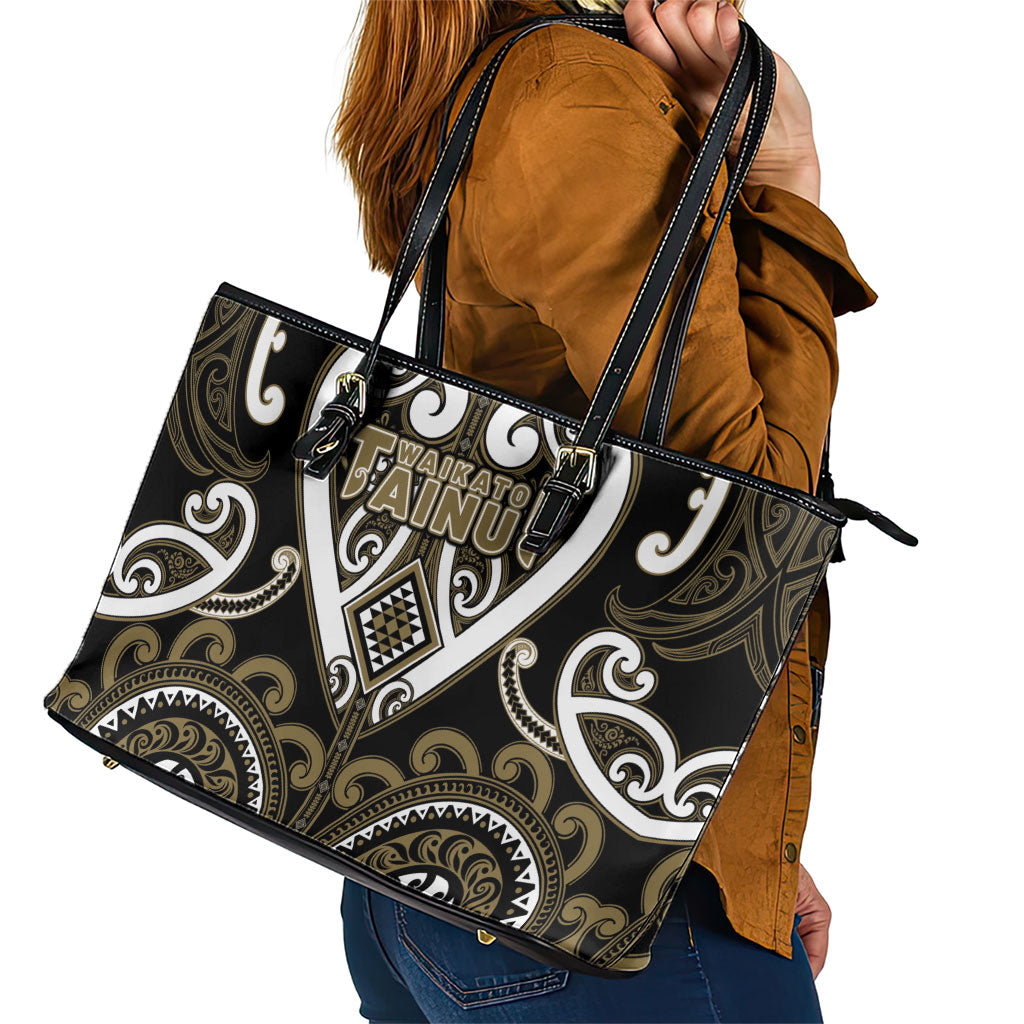 Aotearoa Waikato Tainui Leather Tote Bag Maori Tribal Pattern