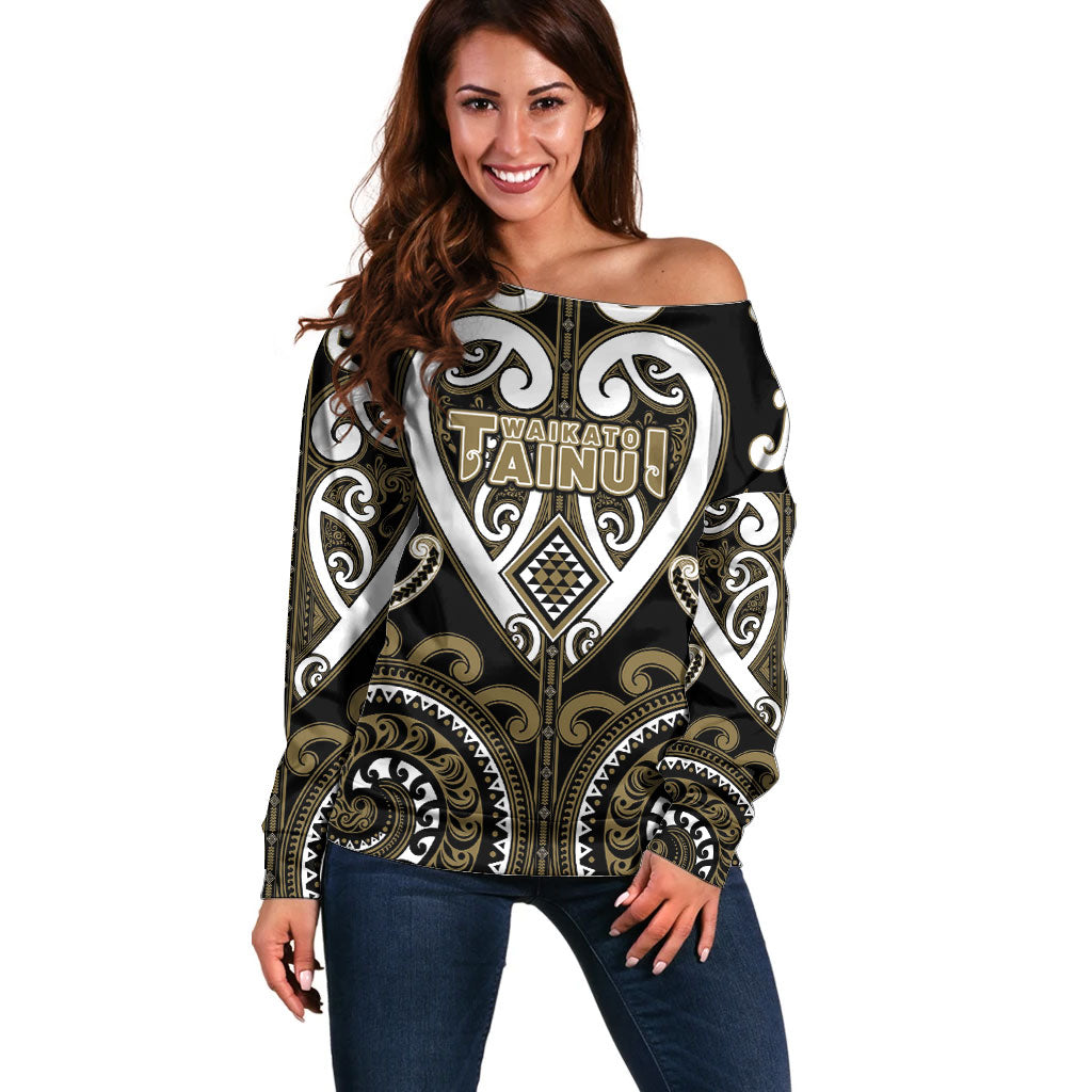 Custom Aotearoa Waikato Tainui Off Shoulder Sweater Maori Tribal Pattern