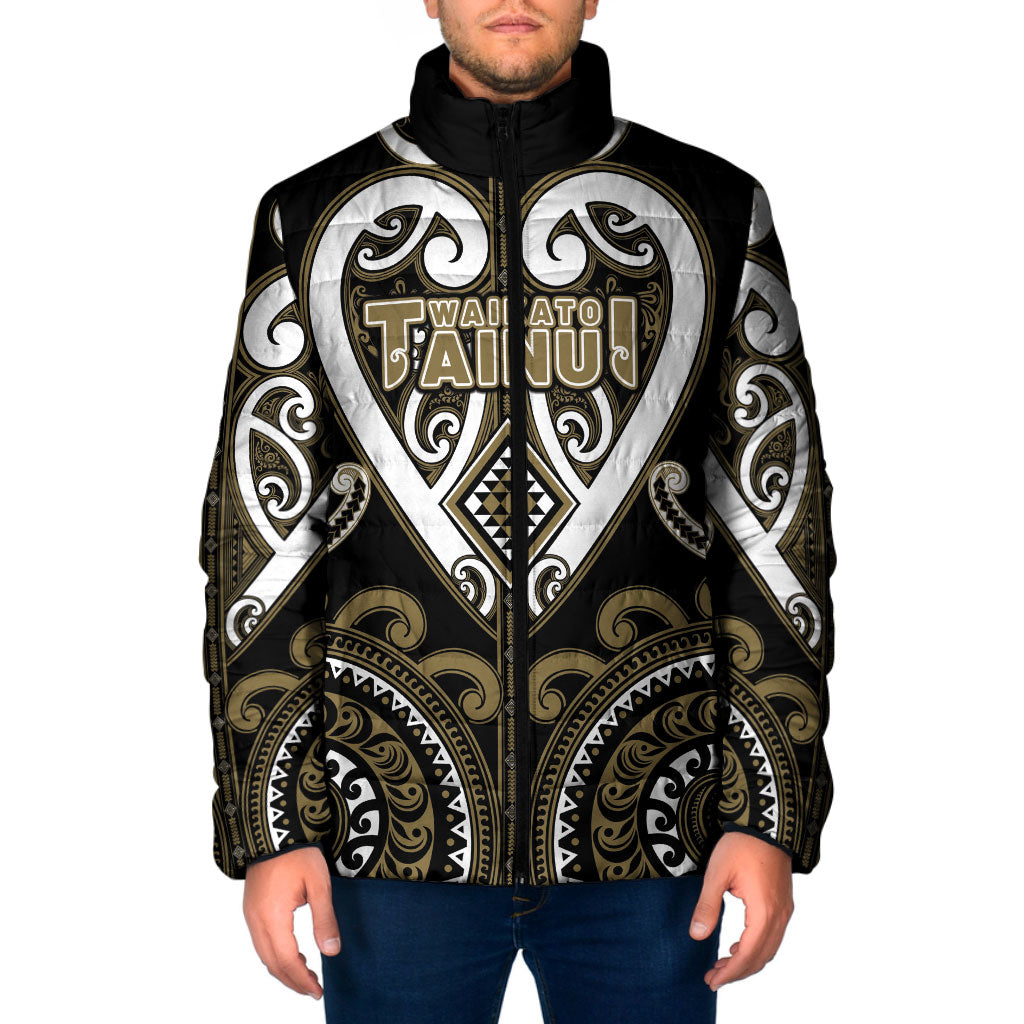 Custom Aotearoa Waikato Tainui Padded Jacket Maori Tribal Pattern LT05 Men Dark Yellow - Polynesian Pride