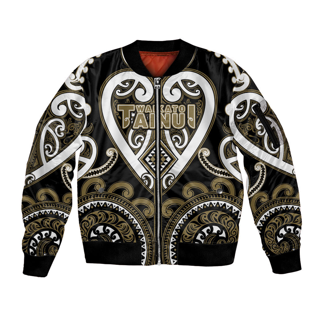 Custom Aotearoa Waikato Tainui Sleeve Zip Bomber Jacket Maori Tribal Pattern LT05 Unisex Dark Yellow - Polynesian Pride