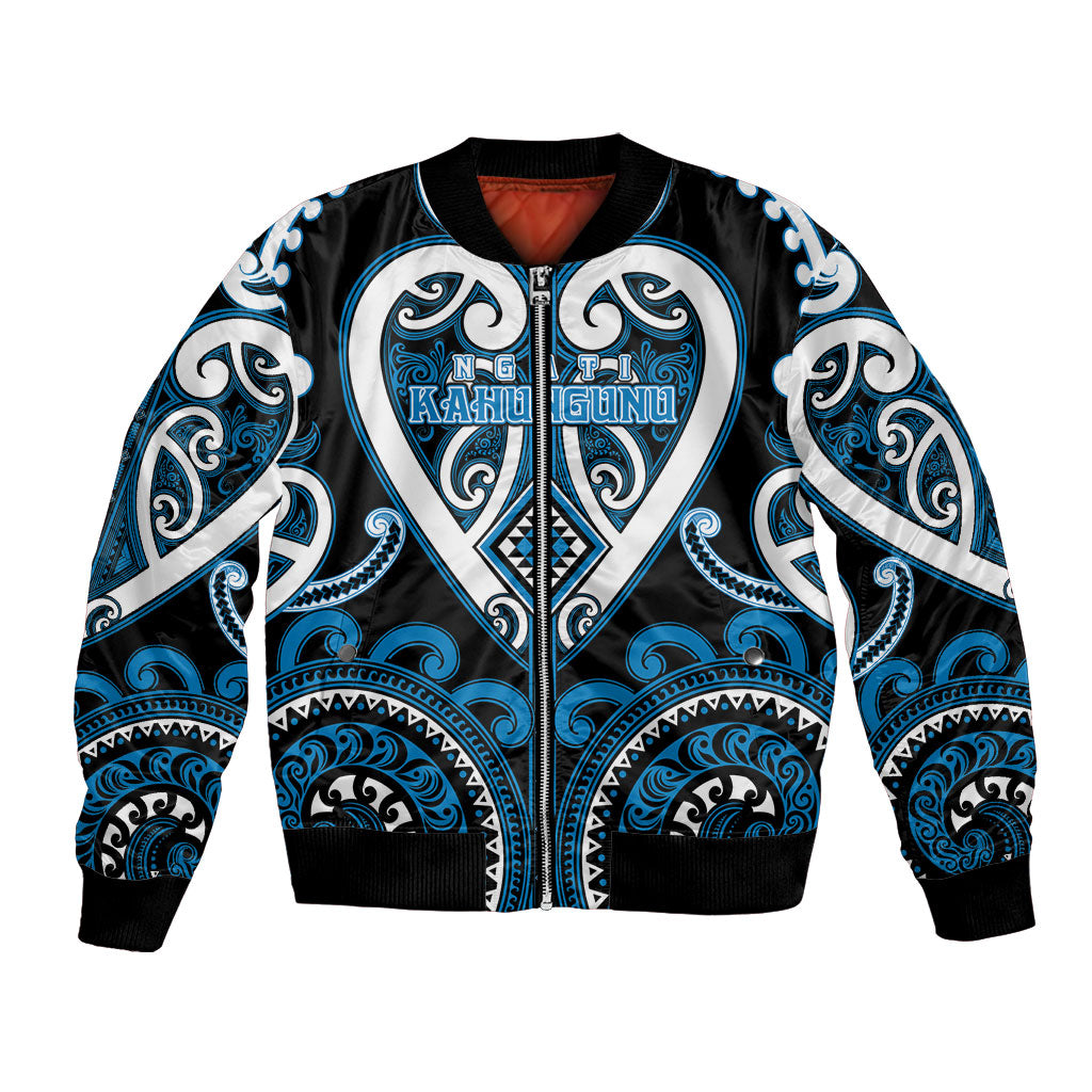 Custom Aotearoa Ngati Kahungunu Bomber Jacket Maori Tribal Pattern LT05 Unisex Blue - Polynesian Pride