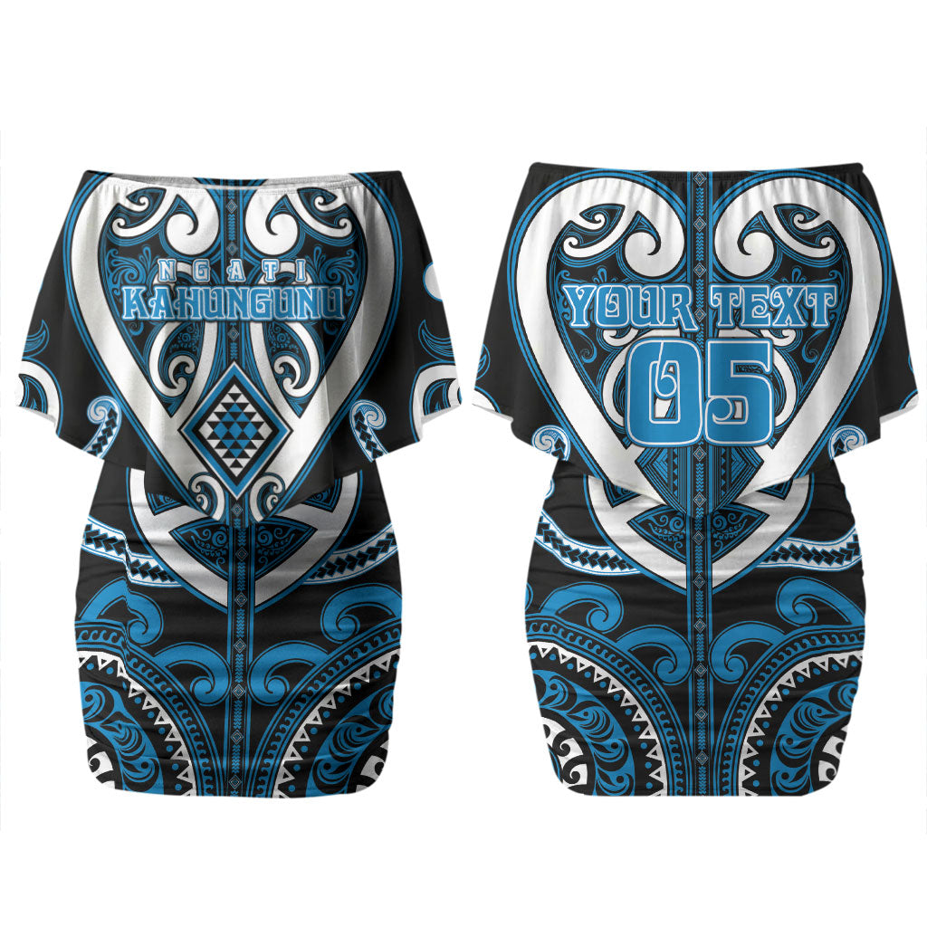 Custom Aotearoa Ngati Kahungunu Couples Matching Off Shoulder Short Dress and Hawaiian Shirt Maori Tribal Pattern