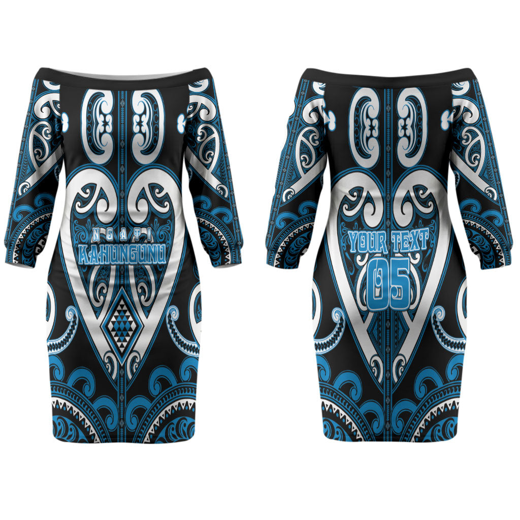 Custom Aotearoa Ngati Kahungunu Couples Matching Off The Shoulder Long Sleeve Dress and Hawaiian Shirt Maori Tribal Pattern