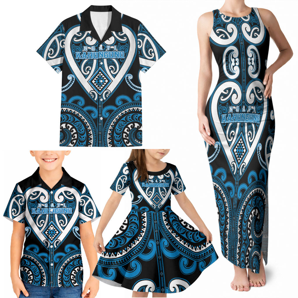 Custom Aotearoa Ngati Kahungunu Family Matching Tank Maxi Dress and Hawaiian Shirt Maori Tribal Pattern LT05 - Polynesian Pride