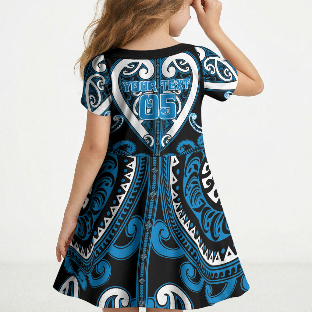 Custom Aotearoa Ngati Kahungunu Kid Short Sleeve Dress Maori Tribal Pattern