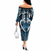 Custom Aotearoa Ngati Kahungunu Off The Shoulder Long Sleeve Dress Maori Tribal Pattern