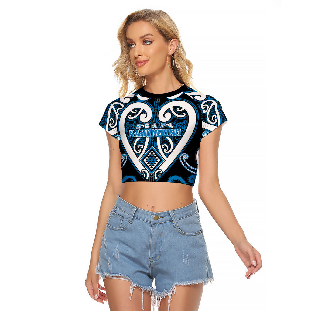 Custom Aotearoa Ngati Kahungunu Raglan Cropped T Shirt Maori Tribal Pattern LT05 Female Blue - Polynesian Pride