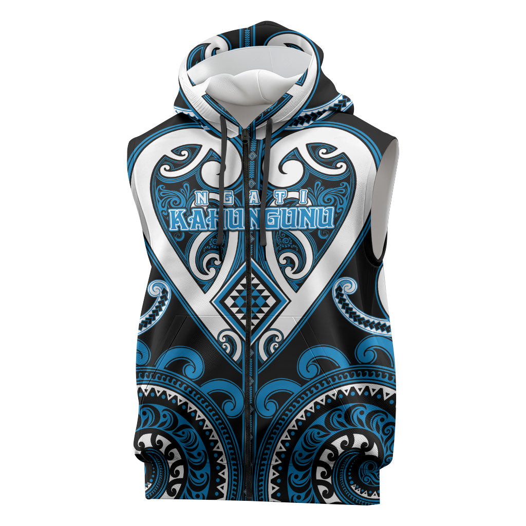 Custom Aotearoa Ngati Kahungunu Sleeveless Zip Hoodie Maori Tribal Pattern