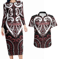 Custom Aotearoa Te Arawa Couples Matching Long Sleeve Bodycon Dress and Hawaiian Shirt Maori Tribal Pattern