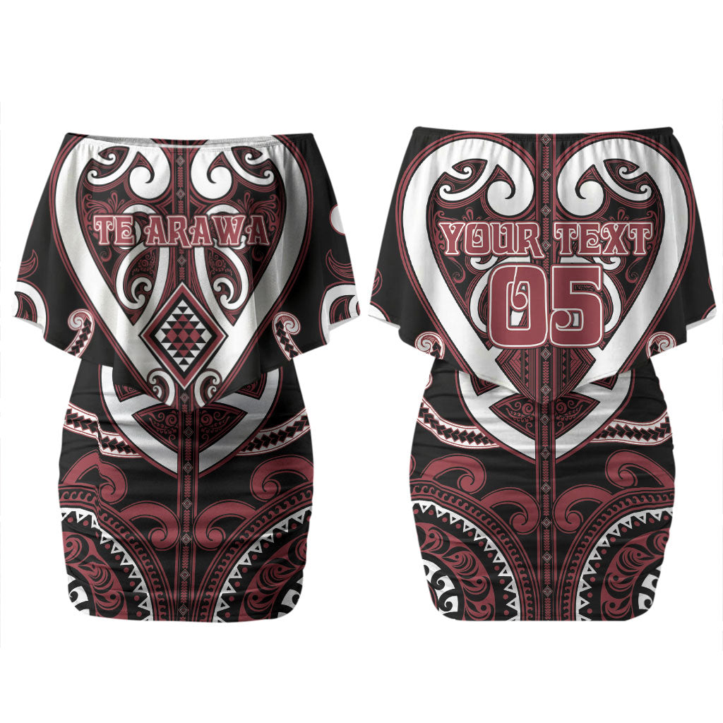 Custom Aotearoa Te Arawa Couples Matching Off Shoulder Short Dress and Long Sleeve Button Shirt Maori Tribal Pattern