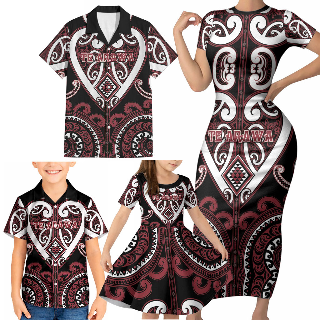 Custom Aotearoa Te Arawa Family Matching Short Sleeve Bodycon Dress and Hawaiian Shirt Maori Tribal Pattern LT05 - Polynesian Pride