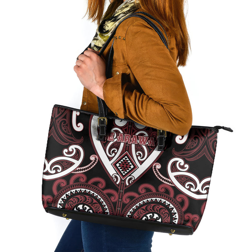Aotearoa Te Arawa Leather Tote Bag Maori Tribal Pattern