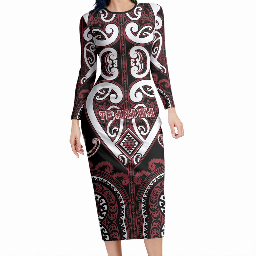 Custom Aotearoa Te Arawa Long Sleeve Bodycon Dress Maori Tribal Pattern
