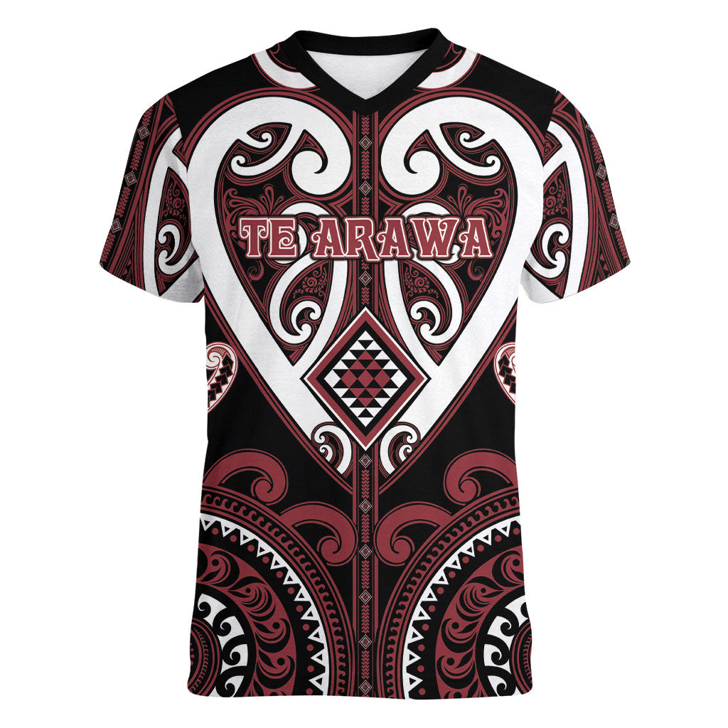 Custom Aotearoa Te Arawa Women V-Neck T-Shirt Maori Tribal Pattern