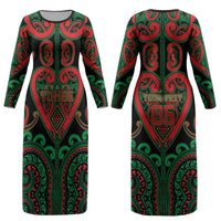 Custom Aotearoa Ngai Tuhoe Couples Matching Long Sleeve Bodycon Dress and Long Sleeve Button Shirt Maori Tribal Pattern