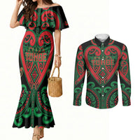 Custom Aotearoa Ngai Tuhoe Couples Matching Mermaid Dress and Long Sleeve Button Shirt Maori Tribal Pattern