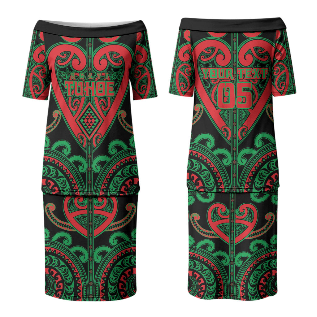 Custom Aotearoa Ngai Tuhoe Couples Matching Puletasi and Long Sleeve Button Shirt Maori Tribal Pattern