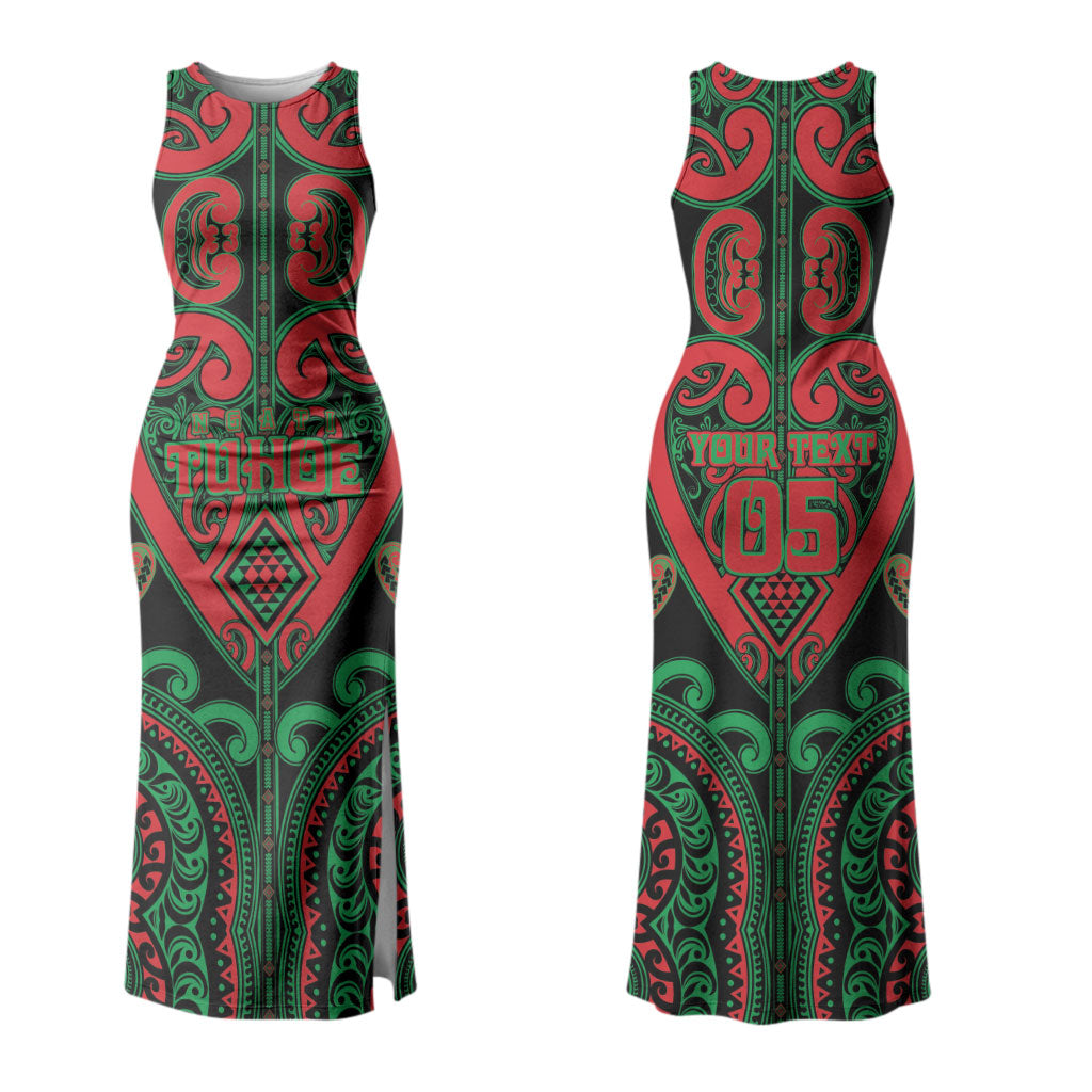 Custom Aotearoa Ngai Tuhoe Couples Matching Tank Maxi Dress and Long Sleeve Button Shirt Maori Tribal Pattern