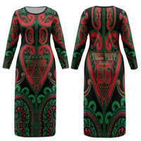 Custom Aotearoa Ngai Tuhoe Family Matching Long Sleeve Bodycon Dress and Hawaiian Shirt Maori Tribal Pattern