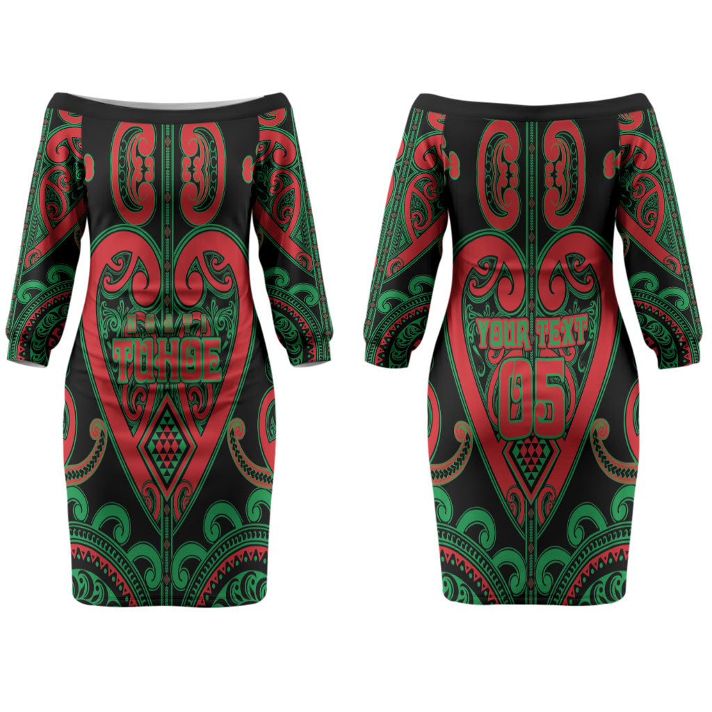 Custom Aotearoa Ngai Tuhoe Family Matching Off The Shoulder Long Sleeve Dress and Hawaiian Shirt Maori Tribal Pattern