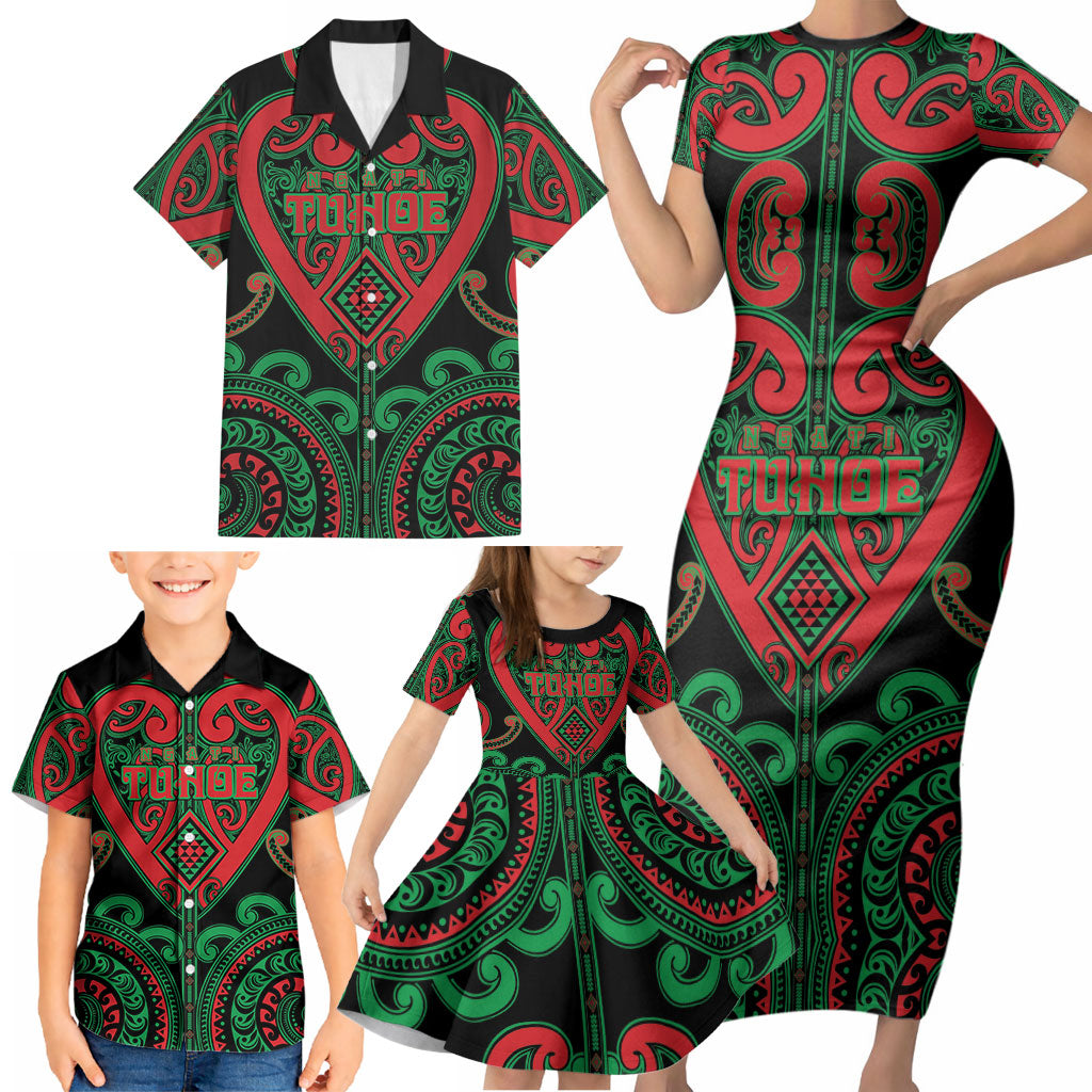 Custom Aotearoa Ngai Tuhoe Family Matching Short Sleeve Bodycon Dress and Hawaiian Shirt Maori Tribal Pattern LT05 - Polynesian Pride