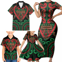 Custom Aotearoa Ngai Tuhoe Family Matching Short Sleeve Bodycon Dress and Hawaiian Shirt Maori Tribal Pattern