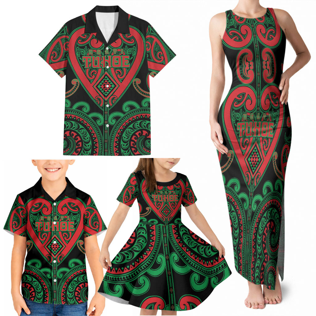 Custom Aotearoa Ngai Tuhoe Family Matching Tank Maxi Dress and Hawaiian Shirt Maori Tribal Pattern