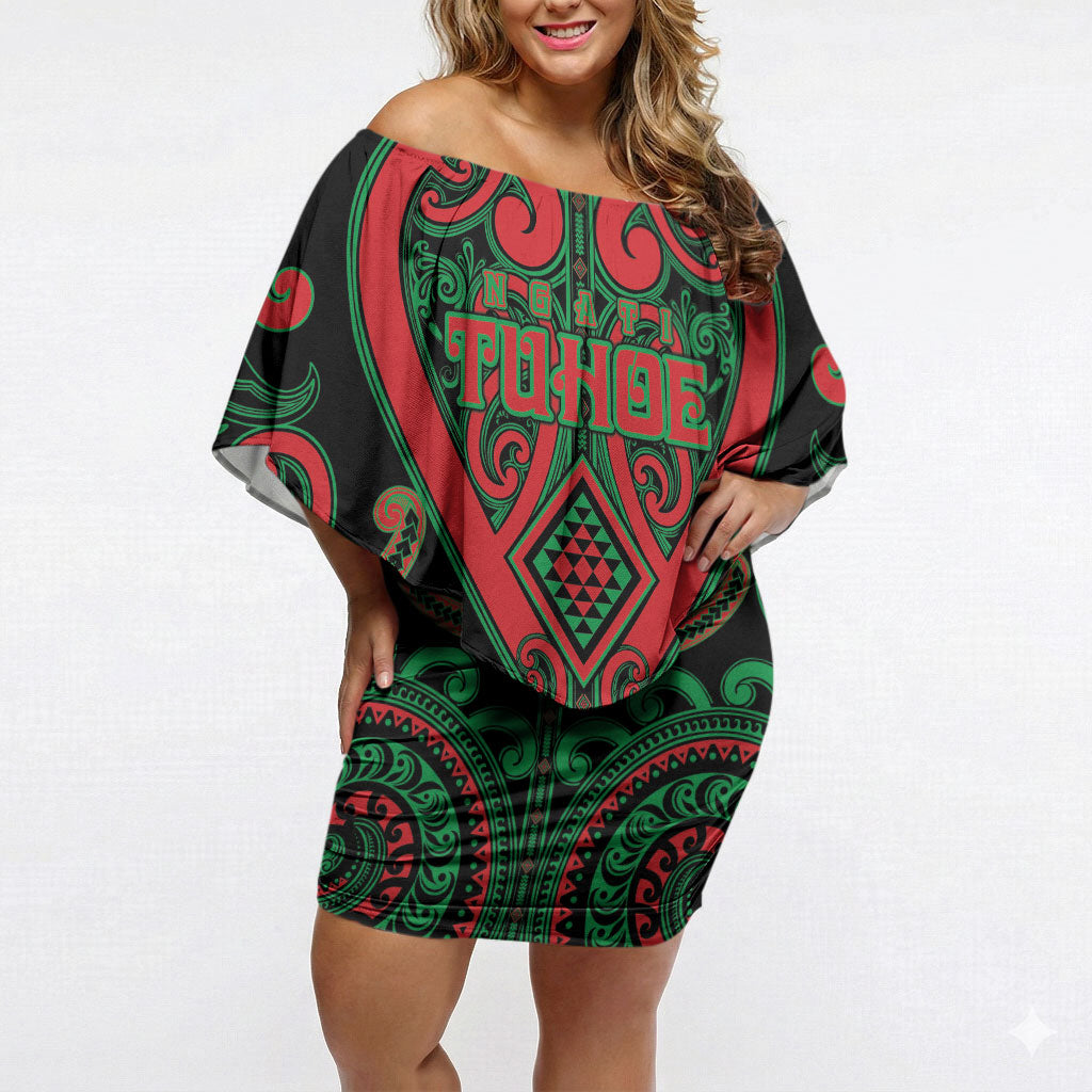Custom Aotearoa Ngai Tuhoe Off Shoulder Short Dress Maori Tribal Pattern