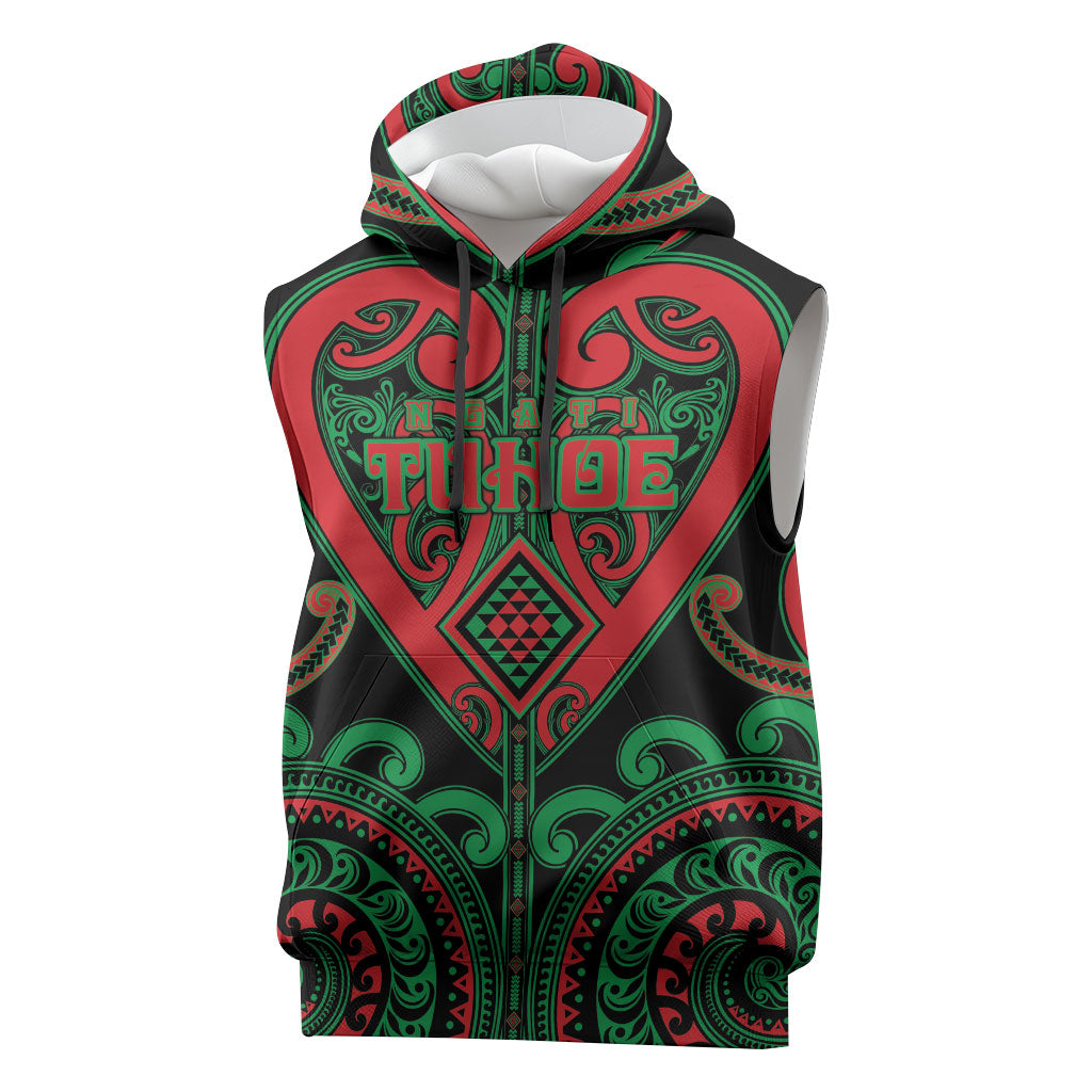 Custom Aotearoa Ngai Tuhoe Sleeveless Hoodie Maori Tribal Pattern LT05 Black - Polynesian Pride