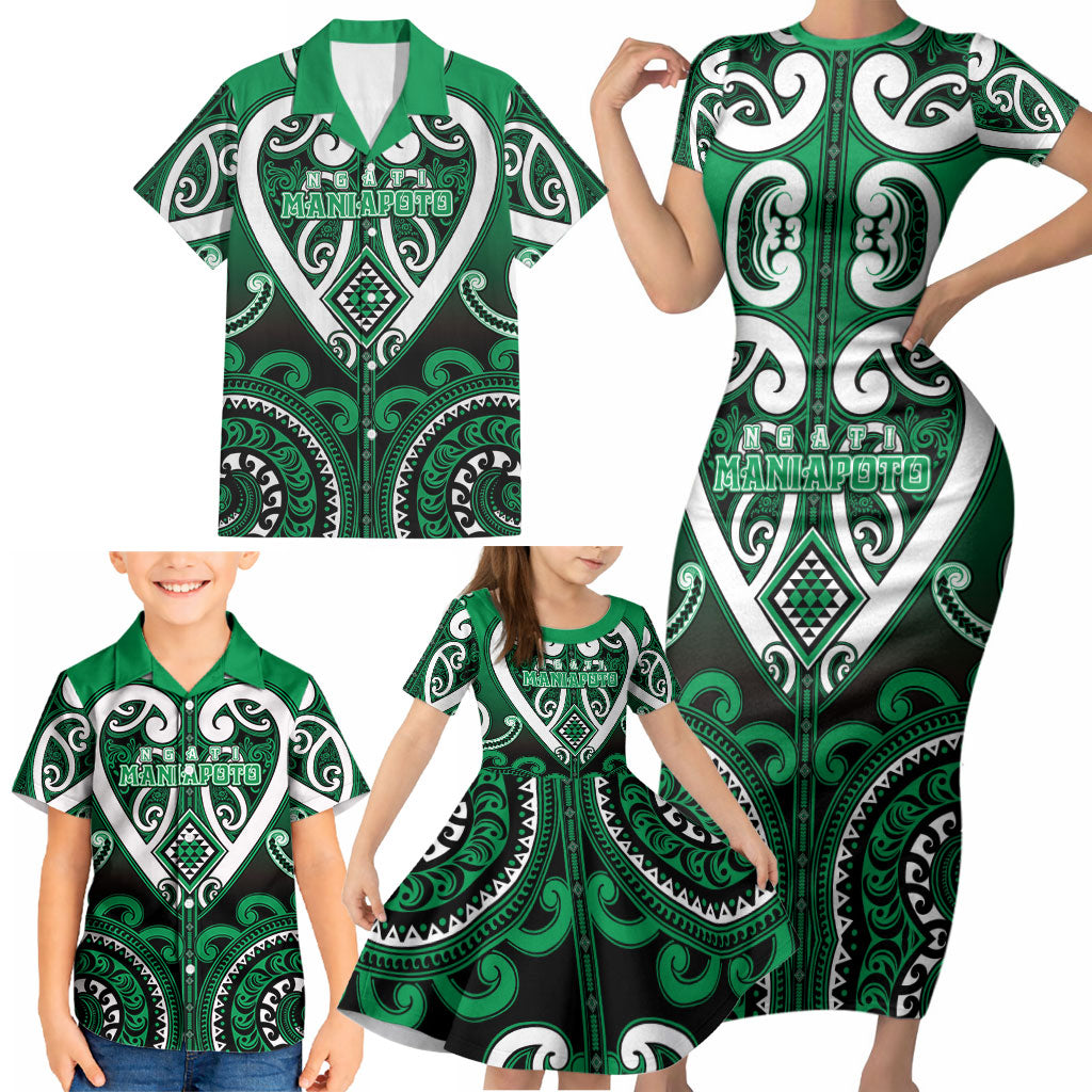 Custom Aotearoa Ngati Maniapoto Family Matching Short Sleeve Bodycon Dress and Hawaiian Shirt Maori Tribal Pattern