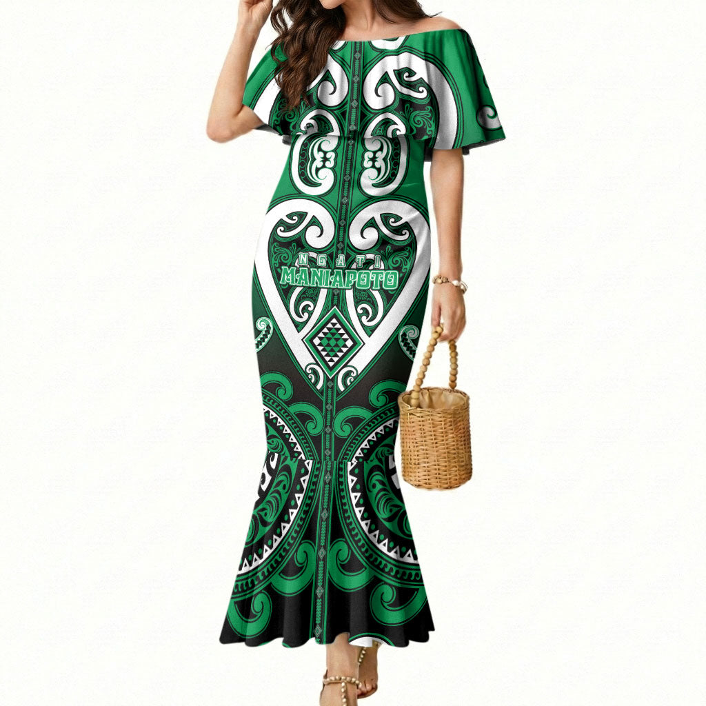 Custom Aotearoa Ngati Maniapoto Mermaid Dress Maori Tribal Pattern