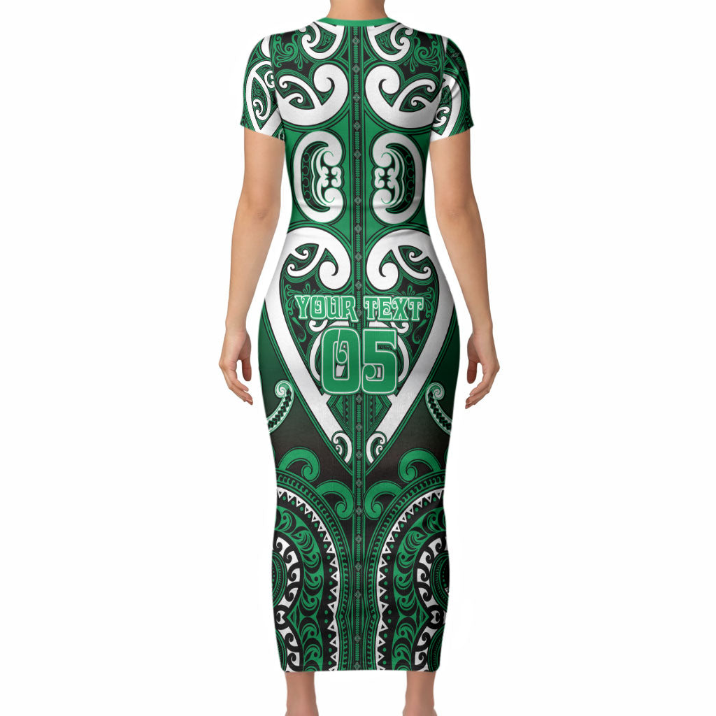 Custom Aotearoa Ngati Maniapoto Short Sleeve Bodycon Dress Maori Tribal Pattern