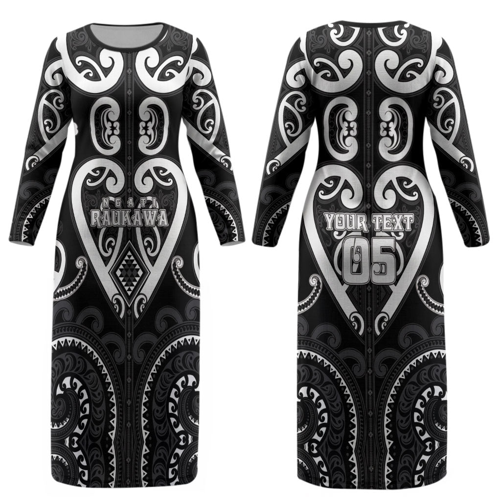 Custom Aotearoa Ngati Raukawa Couples Matching Long Sleeve Bodycon Dress and Hawaiian Shirt Maori Tribal Pattern