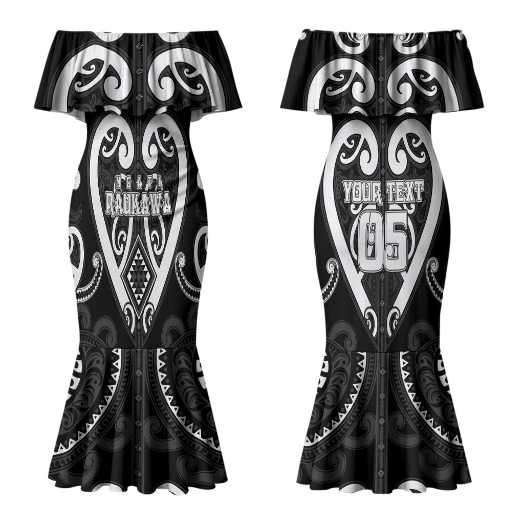 Custom Aotearoa Ngati Raukawa Couples Matching Mermaid Dress and Long Sleeve Button Shirt Maori Tribal Pattern