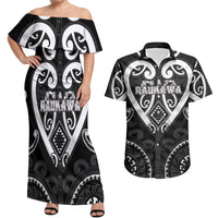 Custom Aotearoa Ngati Raukawa Couples Matching Off Shoulder Maxi Dress and Hawaiian Shirt Maori Tribal Pattern