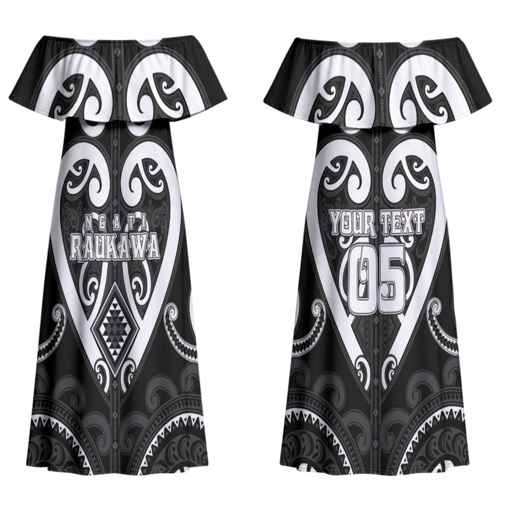 Custom Aotearoa Ngati Raukawa Couples Matching Off Shoulder Maxi Dress and Hawaiian Shirt Maori Tribal Pattern