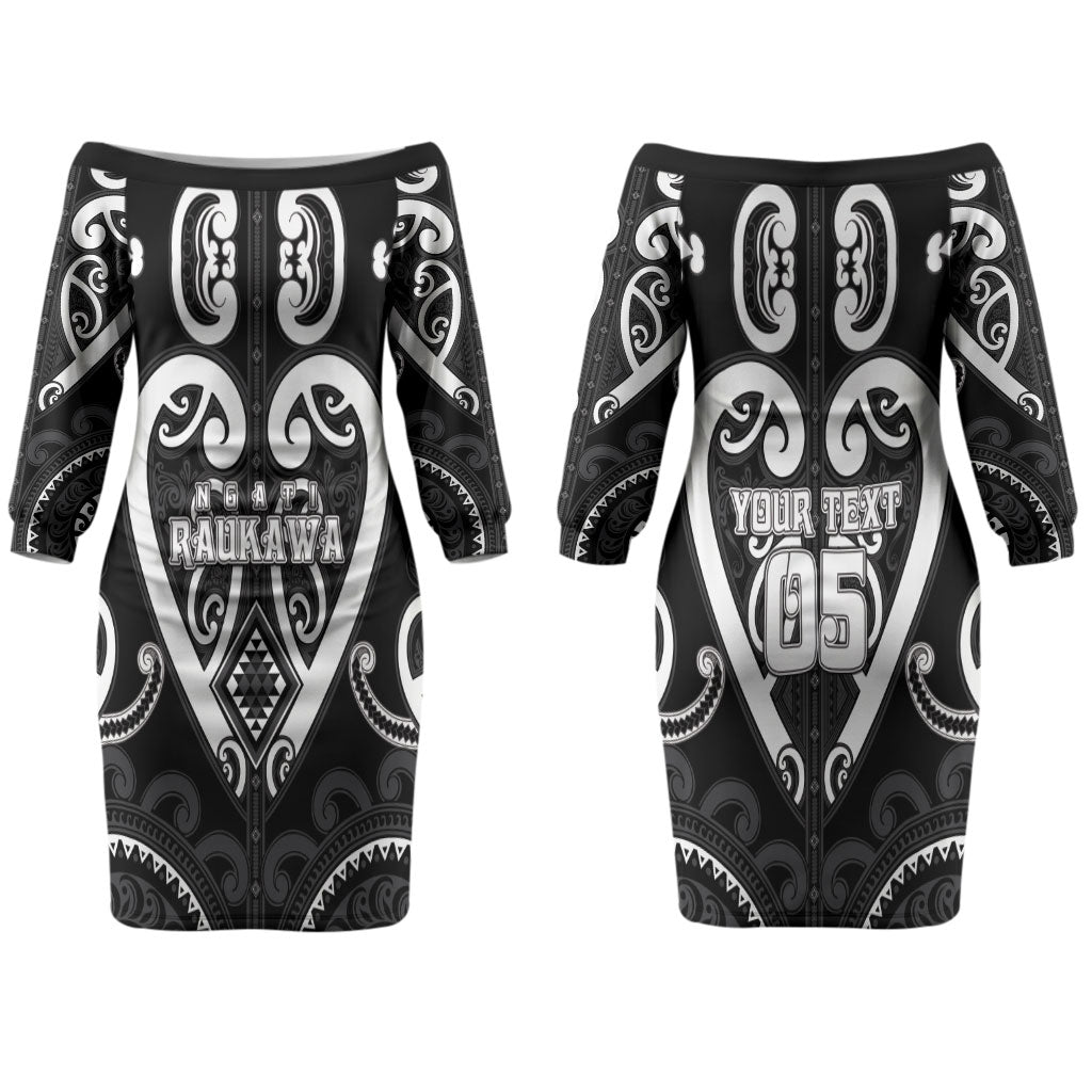 Custom Aotearoa Ngati Raukawa Couples Matching Off The Shoulder Long Sleeve Dress and Long Sleeve Button Shirt Maori Tribal Pattern