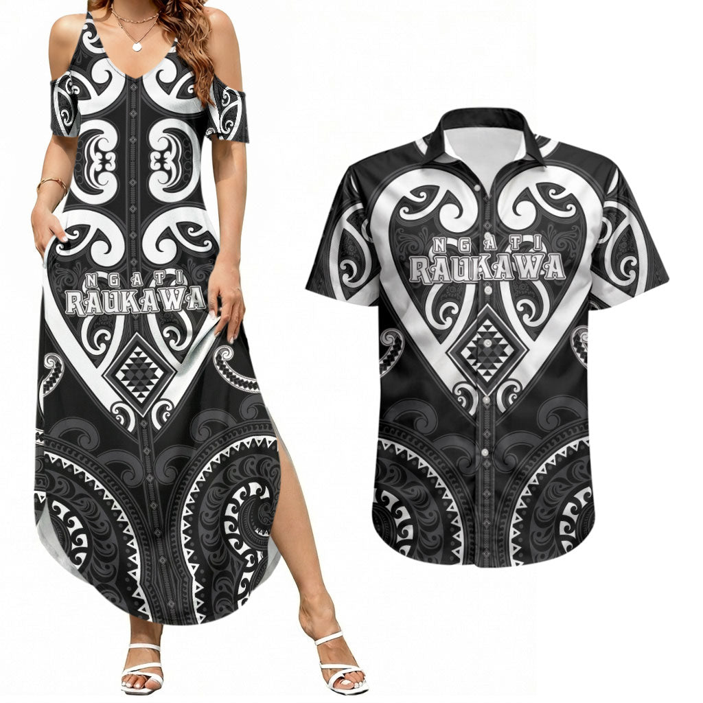 Custom Aotearoa Ngati Raukawa Couples Matching Summer Maxi Dress and Hawaiian Shirt Maori Tribal Pattern