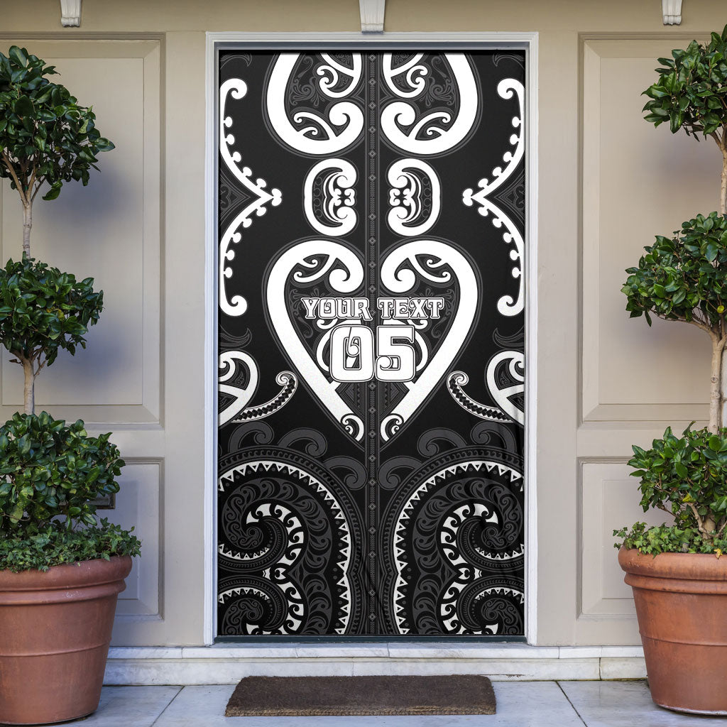 Custom Aotearoa Ngati Raukawa Door Cover Maori Tribal Pattern LT05 Black - Polynesian Pride