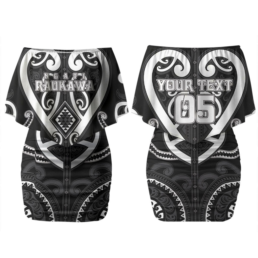 Custom Aotearoa Ngati Raukawa Family Matching Off Shoulder Short Dress and Hawaiian Shirt Maori Tribal Pattern