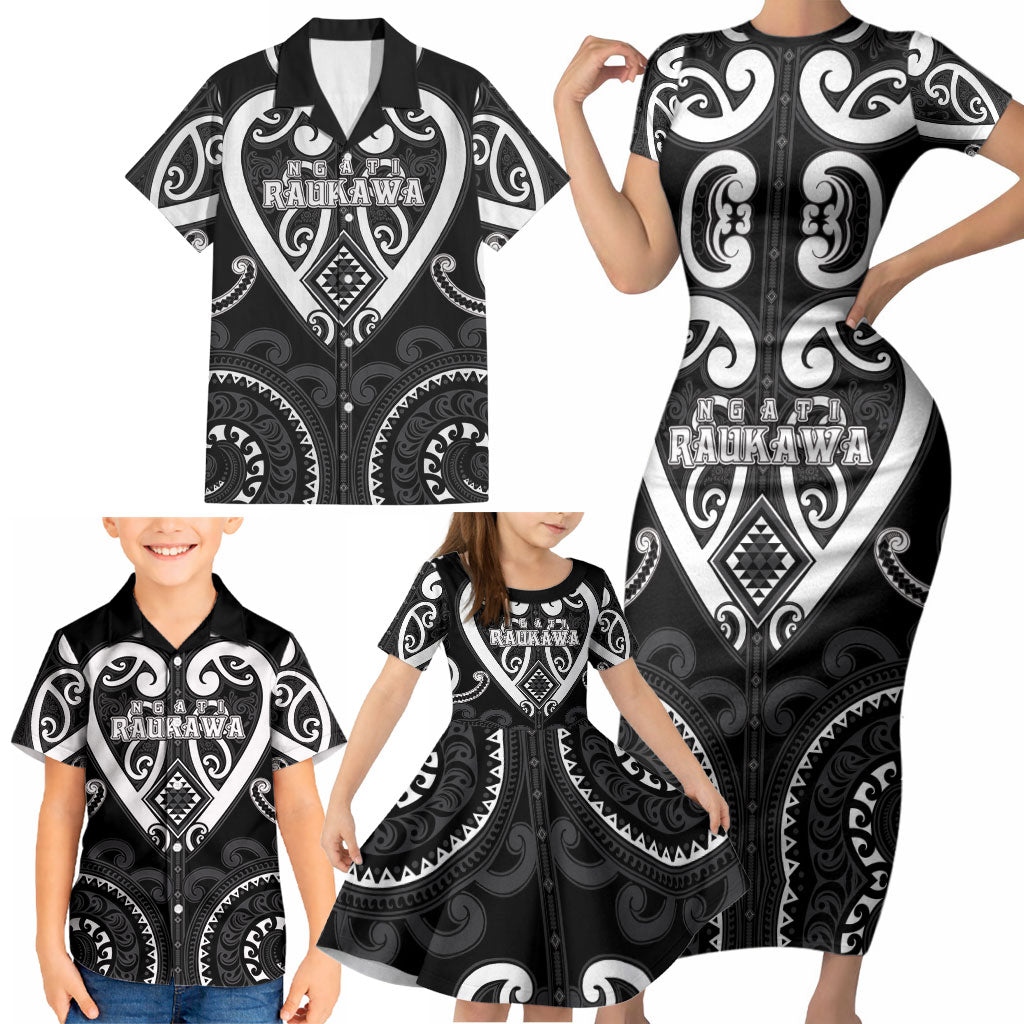 Custom Aotearoa Ngati Raukawa Family Matching Short Sleeve Bodycon Dress and Hawaiian Shirt Maori Tribal Pattern