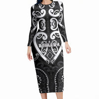 Custom Aotearoa Ngati Raukawa Long Sleeve Bodycon Dress Maori Tribal Pattern