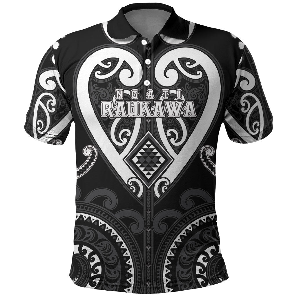 Custom Aotearoa Ngati Raukawa Polo Shirt Maori Tribal Pattern LT05 Black - Polynesian Pride
