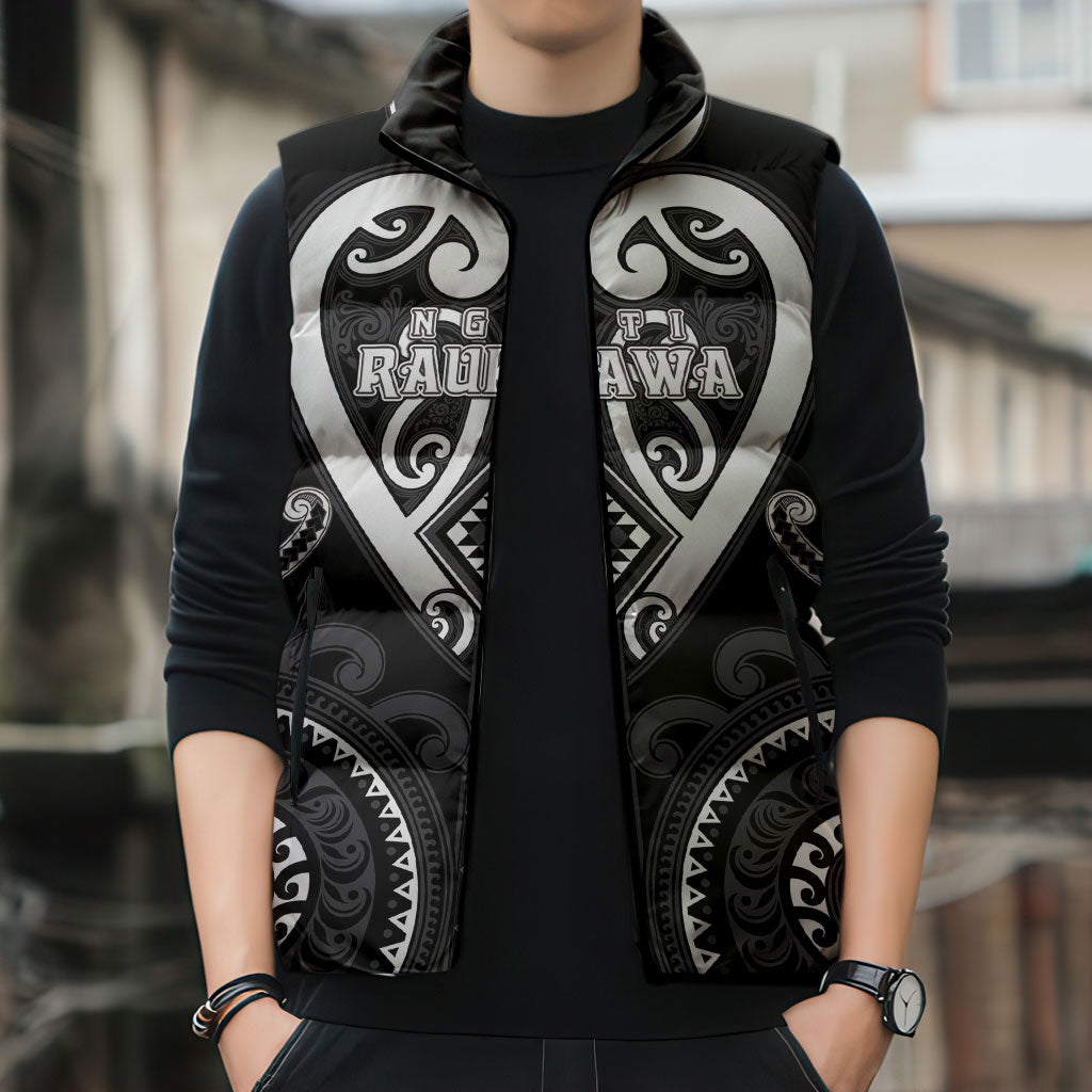 Custom Aotearoa Ngati Raukawa Sleeveless Puffer Jacket Maori Tribal Pattern
