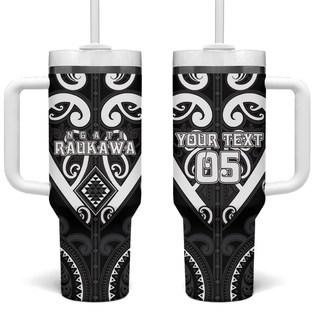 Custom Aotearoa Ngati Raukawa Tumbler With Handle Maori Tribal Pattern LT05 One Size: 40 oz Black - Polynesian Pride