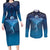 Polynesia Manta Ray Couples Matching Long Sleeve Bodycon Dress and Long Sleeve Button Shirt Let's The Sea Set You Free - Polynesian Pride