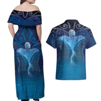 Polynesia Manta Ray Couples Matching Off Shoulder Maxi Dress and Hawaiian Shirt Let's The Sea Set You Free - Polynesian Pride