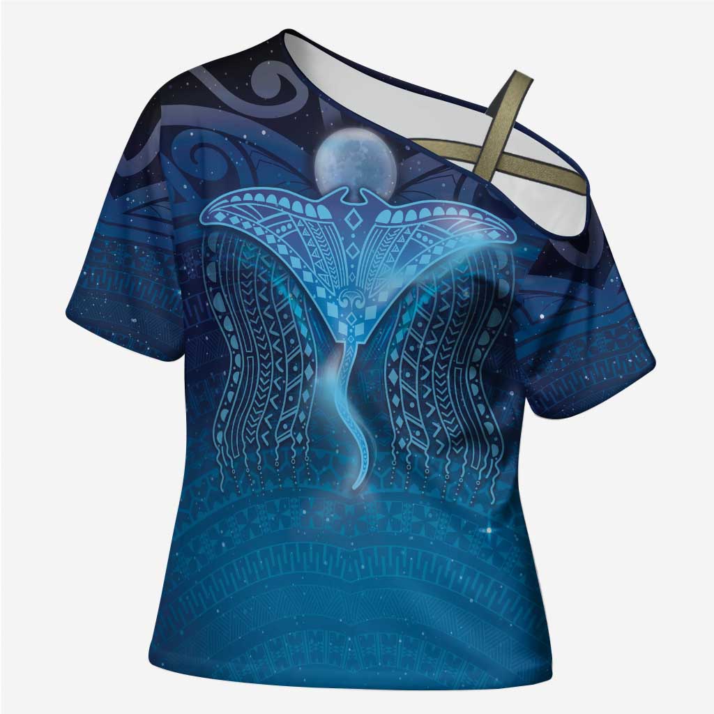 Polynesia Manta Ray Cross Shoulder Shirt Let's The Sea Set You Free - Polynesian Pride