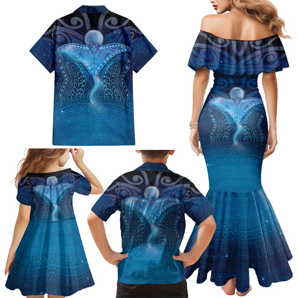 Polynesia Manta Ray Family Matching Mermaid Dress and Hawaiian Shirt Let's The Sea Set You Free - Polynesian Pride