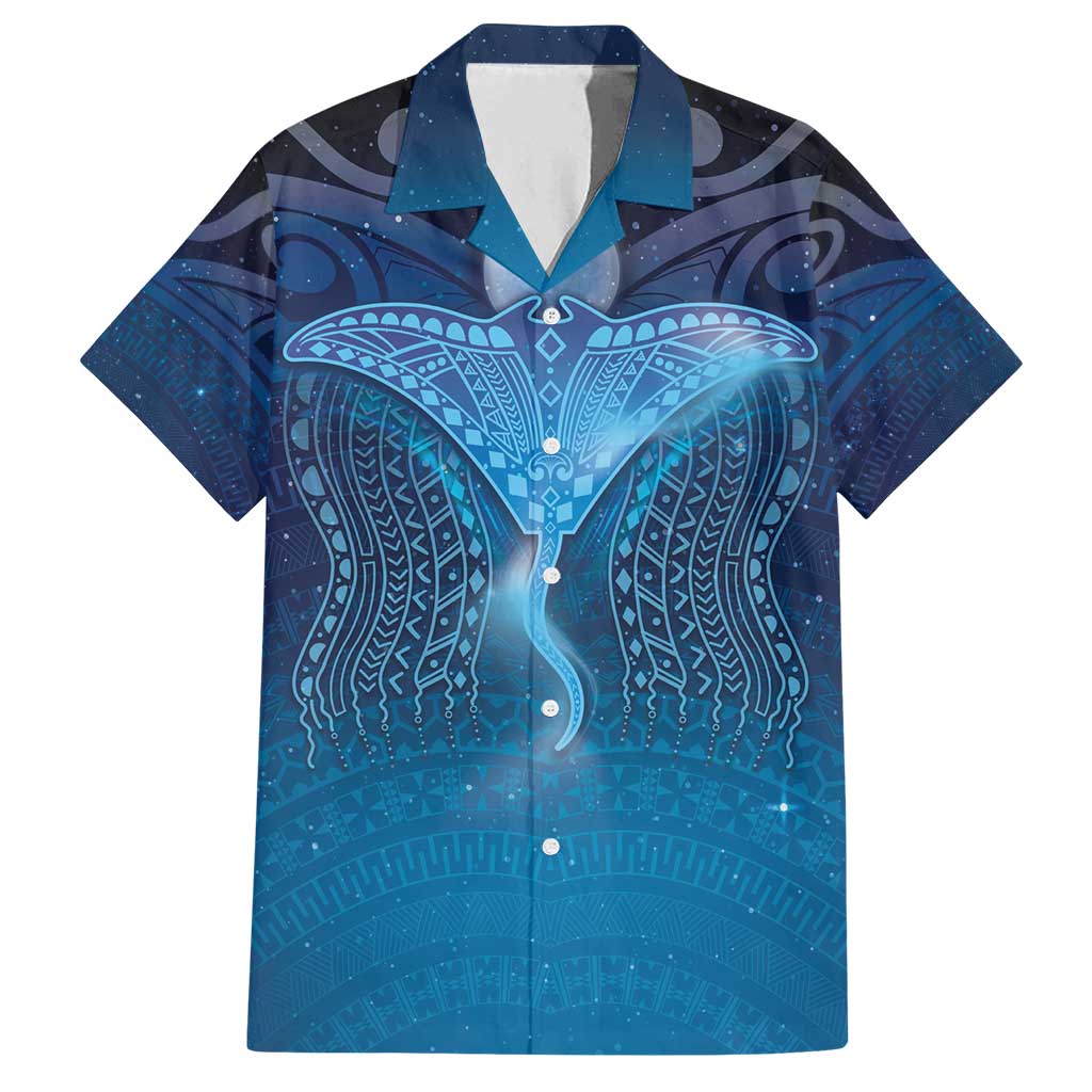 Polynesia Manta Ray Family Matching Off Shoulder Short Dress and Hawaiian Shirt Let's The Sea Set You Free LT05 Dad's Shirt - Short Sleeve Blue - Polynesian Pride